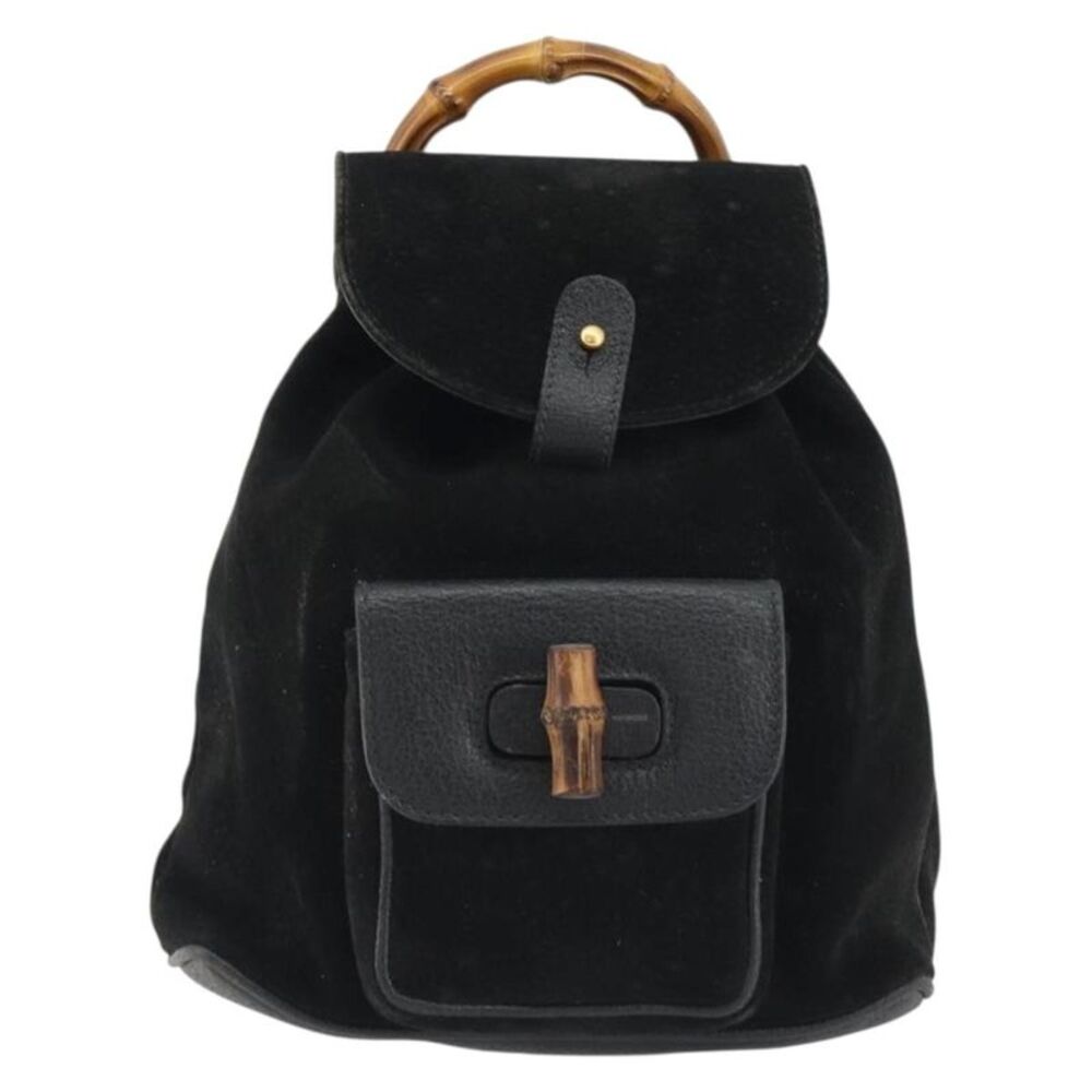Gucci Gucci Bamboo Daim Black Suede Backpack Bag